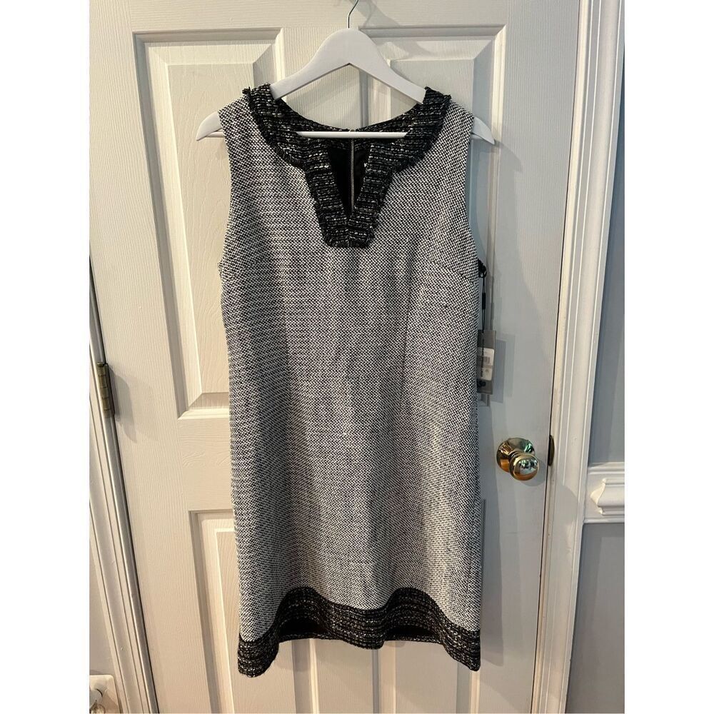 Karl Lagerfeld Black White Gray Tweed Sleeveless Dress sz 12 NWT
